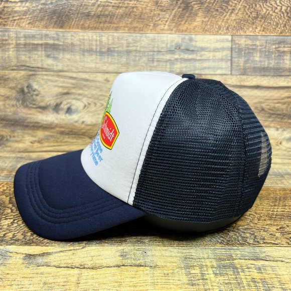 Schmidt Beer Mens Trucker Hat Navy Snapback Vintage Skiing Logo Baseball Cap - Picture 4 of 8